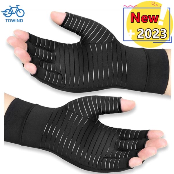 Guantes de compresión para hombre y mujer, manoplas de cobre para artritis, alivio del dolor articular, terapia antideslizante de medio dedo, novedad de 2023