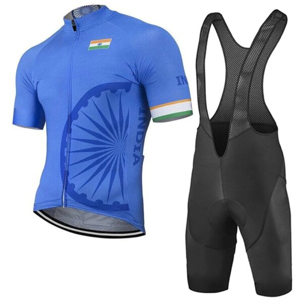 Nuevo Conjunto de ropa de ciclismo azul del equipo de la India para hombre, camisetas para bicicleta de carretera, pantalones cortos con pechera para bicicleta, ropa para montar en bicicleta de montaña