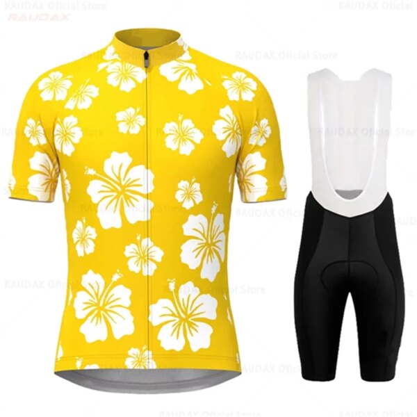 Nueva ropa de ciclismo para hombre, conjuntos de camisetas de ciclismo con flores de verano, pantalones cortos con pechera para bicicleta de montaña, camisetas de Maillot de triatlón y Motocross