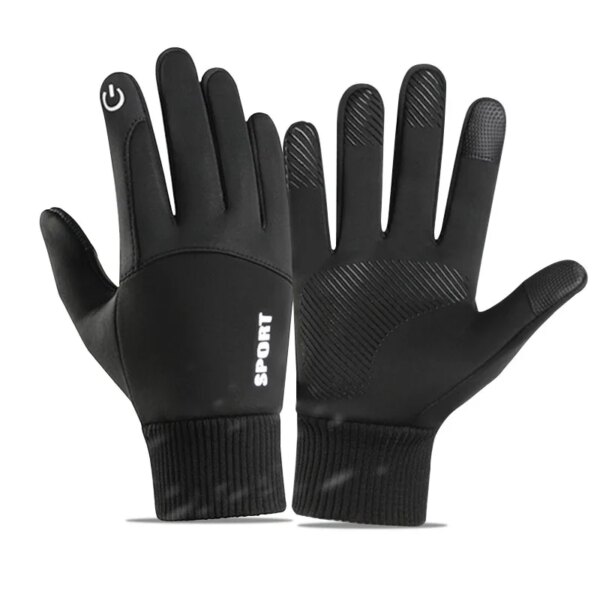 Guantes antideslizantes impermeables para ciclismo de invierno para hombre, para deportes al aire libre, correr, motocicleta, esquí, cálidos dedos completos, guantes de lana con pantalla táctil