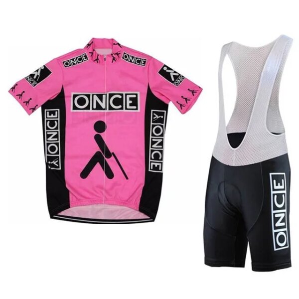 ONCE TEAM-Conjunto de Jerseys de Ciclismo clásicos, color rosa, bicicleta de carreras, Kit de Ropa de manga corta para verano, Maillot, Ropa de Ciclismo
