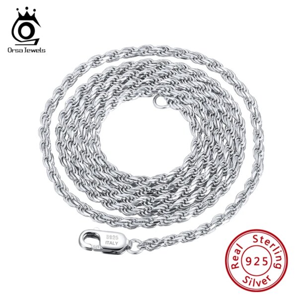 ORSA JEWELS Collar de cadena de cuerda con corte de diamante de plata de ley 925 italiana, collares chapados en oro de 18 quilates, cadenas para mujer, joyería SC29