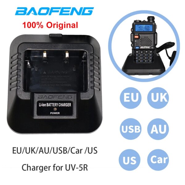 Original Baofeng UV-5R EU/US/UK/USB/cargador de batería de coche Radio bidireccional UV5R DM-5R cargador Baofeng Walkie Talkie UV-5R Accesorios