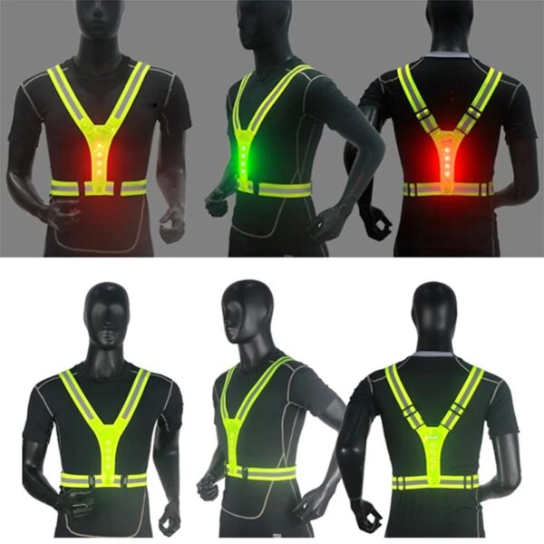 Chaleco reflectante LED ajustable para exteriores, correas reflectantes brillantes, equipo de seguridad para hombres y mujeres, correr de noche y senderismo