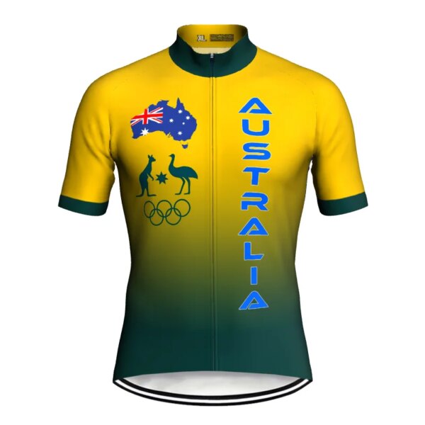 Jersey de ciclismo al aire libre, chaqueta de estilo australiano para bicicleta de montaña, Camisa corta transpirable, bolsillo de poliéster, cremallera completa, deporte amarillo