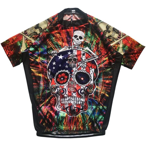 Jersey de ciclismo corto profesional al aire libre, calavera de EE. UU., ropa de bicicleta de poliéster, ropa deportiva para bicicletas, ropa de bicicleta de carretera, camiseta de poliéster, carrera