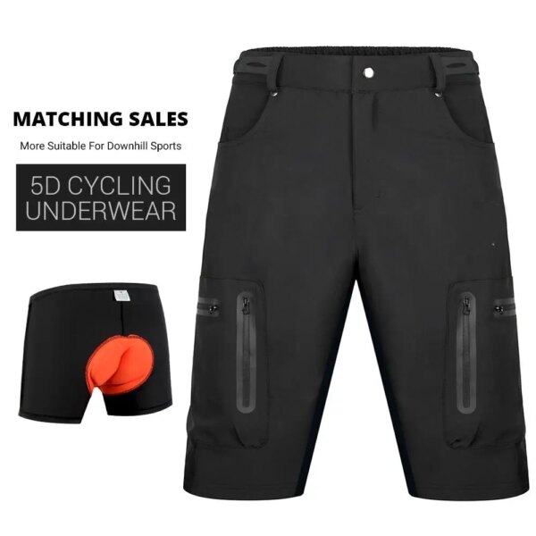 Pantalones cortos de ciclismo para deportes al aire libre, pantalones cortos de descenso para bicicleta de montaña, pantalones cortos holgados con bolsillos y cremallera