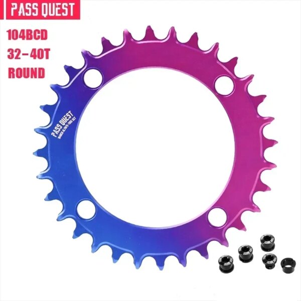 PASS QUEST star 104 bcd redondo AERO colorido plato de bicicleta de montaña rueda dentada ancha estrecha 32/34/36/38/40T manivela de bicicleta coronas de bicicleta de montaña