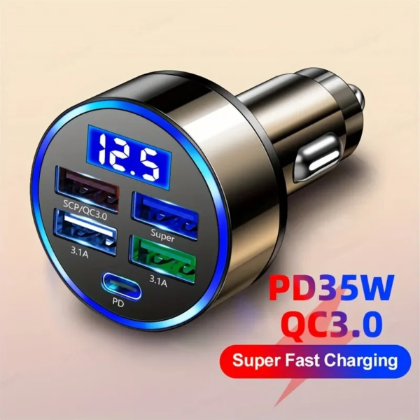 Adaptador de cargador de teléfono para coche de carga rápida PD + QC 3,0, cargador de coche Usb de 4 puertos tipo C PD35W, cargador de coche de carga rápida 3,0