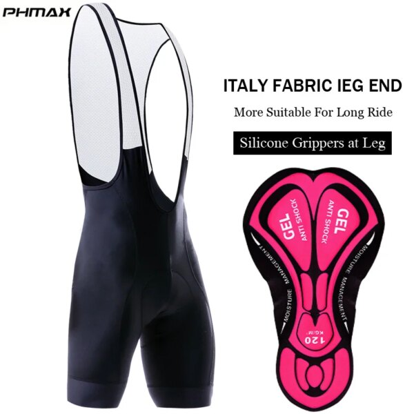 PHMAX Pro-pantalones cortos con tirantes para ciclismo para mujer, pinzas de silicona italianas en las piernas, pantalones para bicicleta profesional, medias acolchadas de Gel para bicicleta de montaña