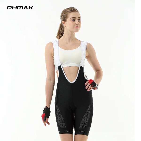 PHMAX-pantalones cortos con pechera para ciclismo para mujer, pantalones cortos reflectantes para bicicleta de montaña, a prueba de golpes, pantalones cortos transpirables con pechera para bicicleta