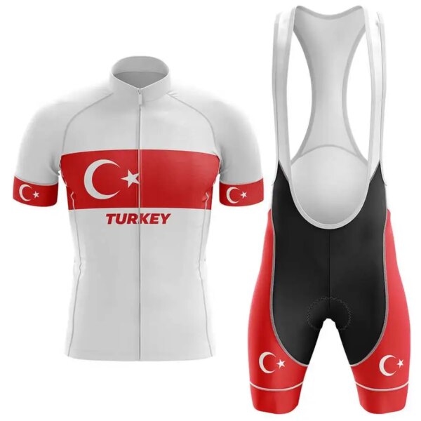 POWERBAND TURQUÍA NACIONAL MANGA CORTA CICLISMO JERSEY VERANO CICLISMO ROPA CICLISMO+BIB SHORTS