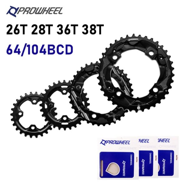 PROWHEEL 104/64BCD MTB piñones de bicicleta doble rueda de cadena 26T 28T 36T 38T plato de bicicleta de montaña piezas de placa dentada