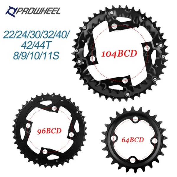 PROWHEEL plato de bicicleta 104/96/64 BCD rueda dentada de bicicleta 44T 42T 40T 32T 30 24 22T rueda dentada para bicicleta 8/9/10/11S platos y bielas