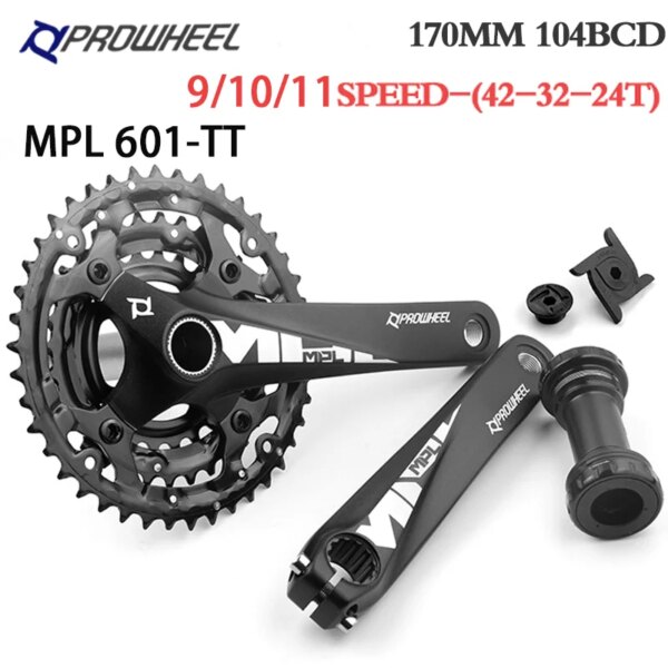 Platos y bielas PROWHEEL MTB 104BCD, platos huecos integrados 24-32-42T, velocidad 9/10/11, 170mm, 4 garras, manivela de bicicleta de montaña STELL