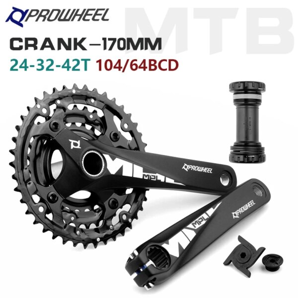 PROWHEEL-platos y bielas para bicicleta de montaña, 9S, 10S, 11S, 170MM, brazo de manivela 24-32-42T, piñón con soporte inferior BB73 + pieza de bicicleta MTB