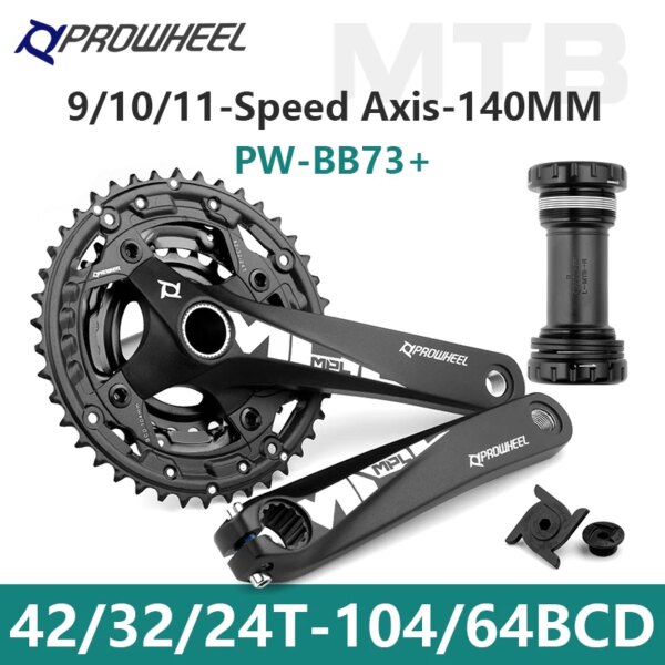 PROWHEEL-platos y bielas para bicicleta de montaña, Triple 3X9S/3X10S/3X11S, 24/32/42T 3S, piñón integrado hueco, manivela para bicicleta de montaña