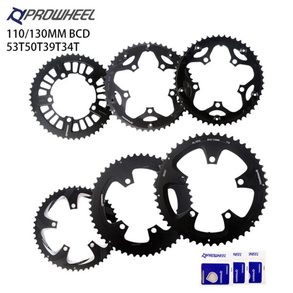 PROWHEEL-piñones para bicicleta de carretera, 110BCD 130BCD, plato y bielas, rueda de cadena 34/39/50/53T, piezas de placa dental de bicicleta de 9/10/11 velocidades