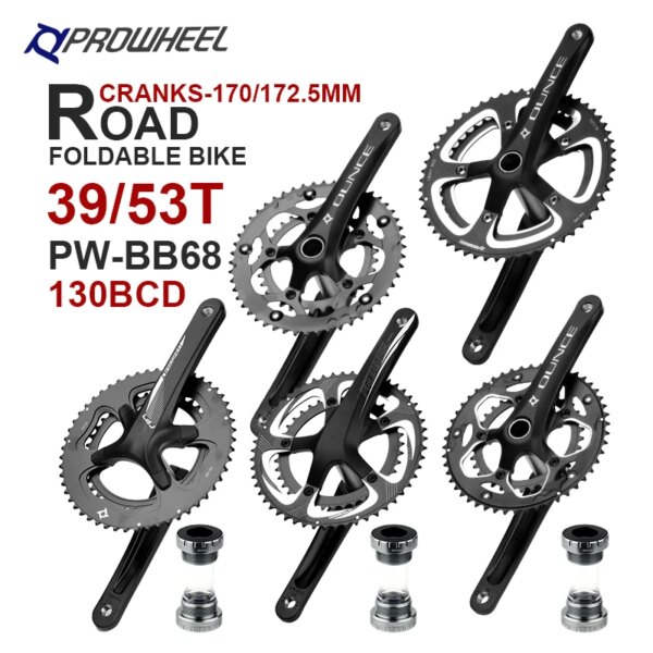 PROWHEEL-platos y bielas para bicicleta de carretera, 170/172, 5mm, 34-50T/39-53T, plato y rodamiento BB BB68 de 68MM, manivela plegable para bicicleta de carretera