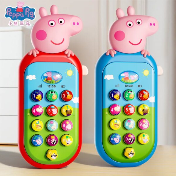 Peppa Pig Peggy juguetes para niños Peggy George teléfono móvil mordedura de bebé rompecabezas educación temprana simulación música regalo para teléfono