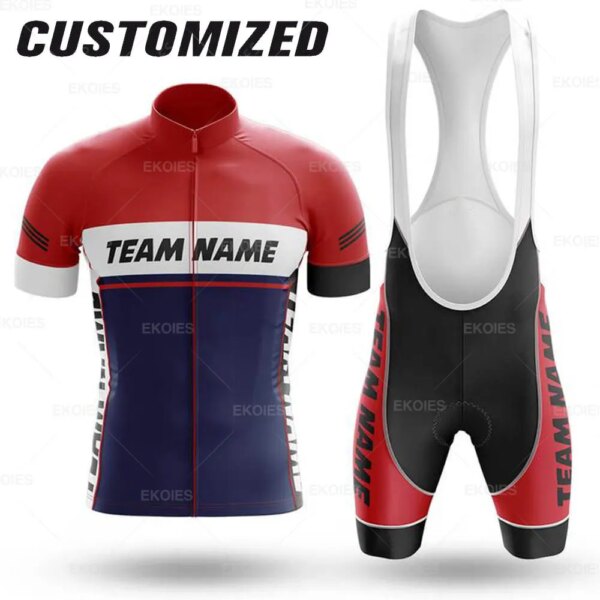 Personalizar equipo ciclismo Jersey conjuntos diseño Logo verano personalizado nombre del equipo hombres ropa de bicicleta de manga corta