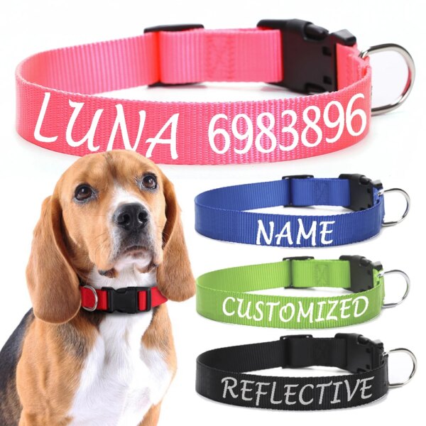 Collar de perro personalizado, Collar de identificación personalizado para mascotas, nombre y número de teléfono, Collar de nailon, accesorios pequeños, medianos y grandes