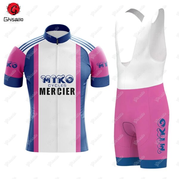 Conjunto de camiseta de ciclismo Retro Team rosa para hombre, manga corta, pantalones cortos con tirantes, ropa de bicicleta, camiseta de bicicleta MTB, uniforme, nuevo