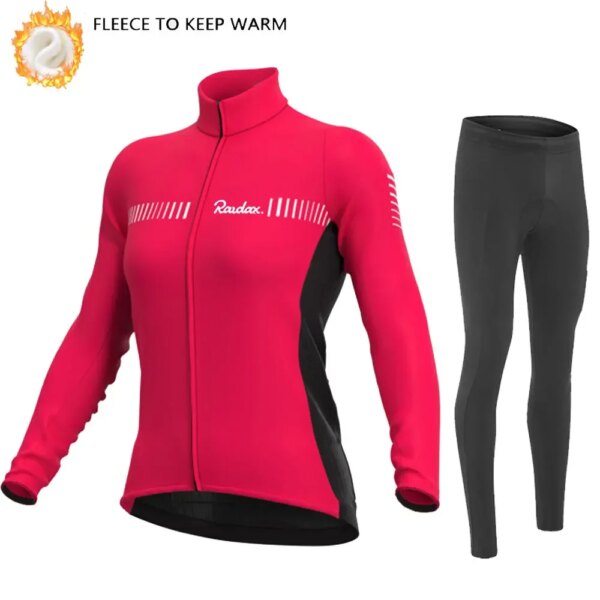 Ropa de ciclismo de manga larga para mujer, conjunto de Jersey de ciclismo de lana cálido para invierno al aire libre, ciclismo de montaña, color rosa, 2024