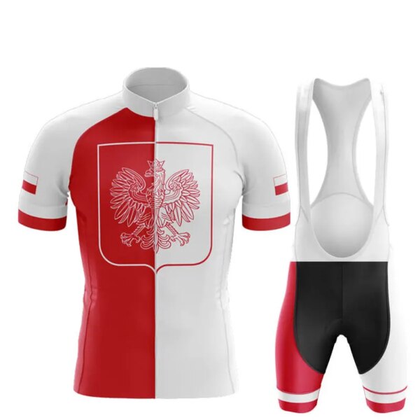 Ropa de Ciclismo del equipo de bicicleta de Polonia para hombre, conjunto de Jersey de Ciclismo de manga corta, Maillot de montaña transpirable, verano 2023