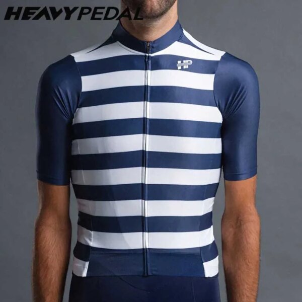 Pro Team Heavypedal ciclismo Jersey azul marino a rayas Mtb Aero hombres verano Cycl Jersey ropa de bicicleta de montaña carretera MAILLOT ropa de bicicleta