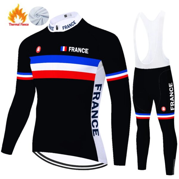 Ropa de ciclismo ProTeam Francia para hombre, Jersey térmico de lana para ciclismo de invierno 2023, conjunto de jersey de ciclismo