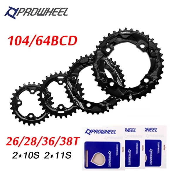 Prowheel 104/64BCD Plato de bicicleta de montaña doble velocidad plato de bicicleta de montaña 26T 28T 36T 38T 2*10S 2*11S pieza de bicicleta