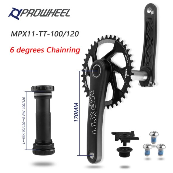 Prowheel-platos y bielas para bicicleta de nieve, manivela de 170mm, 30T/32T/34T/36T/38T GXP con soporte inferior BB100/120mm, juego de manivela gruesa para bicicleta