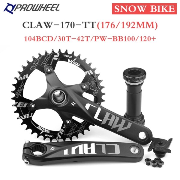 Prowheel-platos y bielas para bicicleta de nieve, juego de bielas gruesas de 170mm, 30T, 32T, 34T, 36T, 38T, 40T, 42T, piñón de 176/192mm, soporte inferior, pieza de bicicleta eléctrica