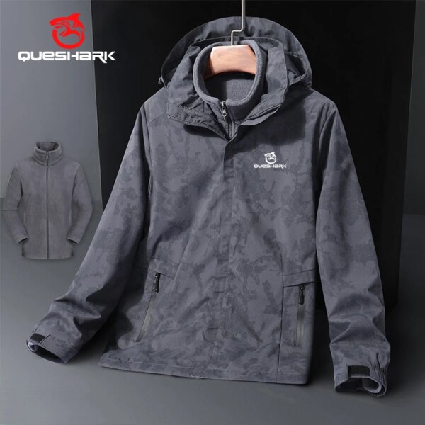 QUESHARK hombres 3 en 1 Conjunto de lana de camuflaje térmico impermeable a prueba de viento Softshell chaqueta de ciclismo bicicleta abrigo cortavientos de invierno