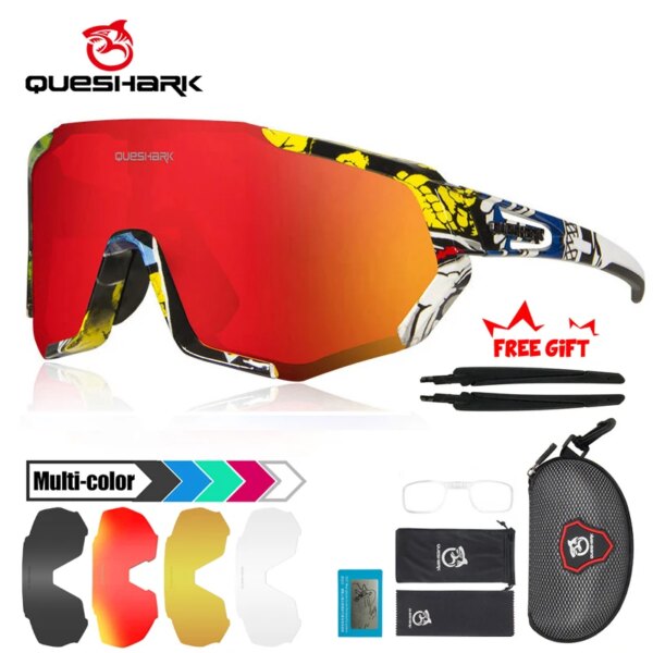 QUESHARK hombres mujeres HD gafas de sol polarizadas para ciclismo deportes al aire libre MTB gafas para bicicleta montar en bicicleta de carretera gafas 5 lentes conjunto QE48