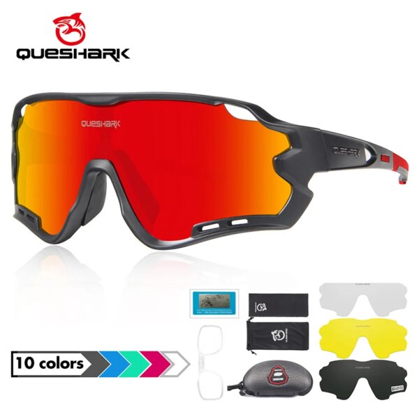 QUESHARK hombres mujeres polarizadas 4 lentes conjunto ciclismo gafas de sol deportes MTB bicicleta gafas montar en carretera espejo UV gafas de bicicleta QE44