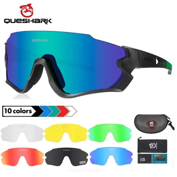 QUESHARK hombres mujeres polarizadas 5 lentes conjunto ciclismo gafas de sol deportes MTB bicicleta gafas montar en carretera espejo UV gafas de bicicleta QE45