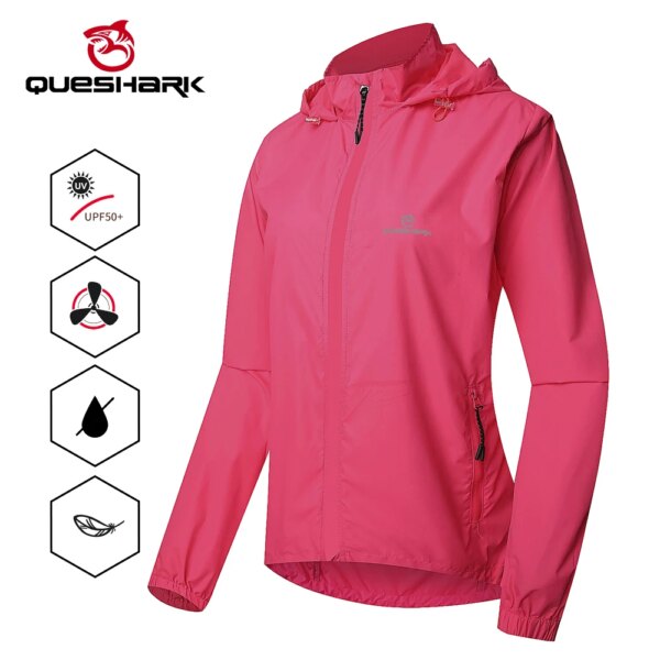 QUESHARK-Chaqueta reflectante impermeable para ciclismo para mujer, cortavientos de manga larga para ciclismo de montaña, chaleco sin mangas