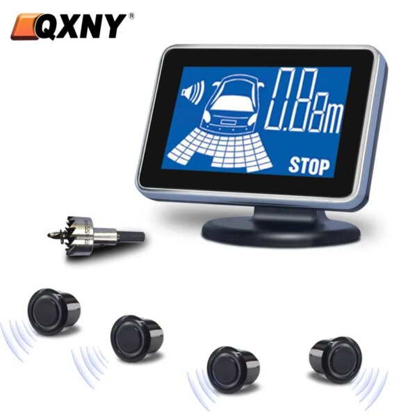 QXNY-Radar de respaldo inverso, sistema de 4 sensores de estacionamiento para coche, vehículo, garaje, Kit Parktronic, detección de distancia, zumbador, advertencia