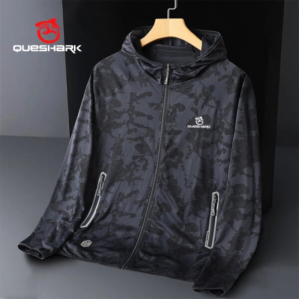 Queshark-Chaqueta reflectante para hombre, de secado rápido, ultrafina, ultraligera, UV UPF50 +, protección solar, chaqueta de ciclismo, abrigo deportivo de camuflaje para correr