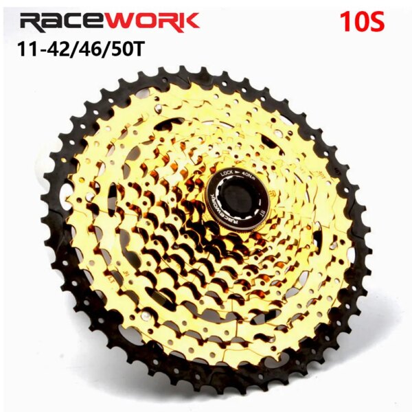 RACEWORK-Cassette de 10 velocidades, piñón dorado para bicicleta de montaña, 42T, 46T, 50T, rueda libre para estructura Shimano HG, piezas de ciclismo de montaña