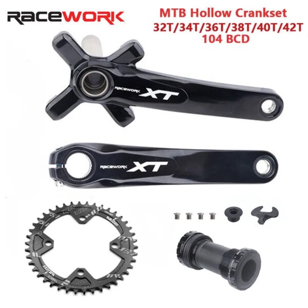 RACEWORK XT MTB bicicleta Hollowtech manivela 170mm 175mm platos y bielas bicicletas plato 32T 34T 36T 38T aleación de aluminio con parte inferior