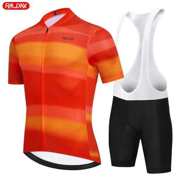 RAUDAX Conjuntos de camisetas de ciclismo 2024 Ropa de ciclismo de manga corta para hombres Conjunto de pantalones cortos con pechera de camiseta de ciclismo de triatlón de secado rápido de verano