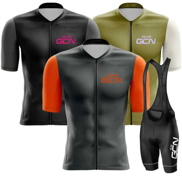 RAUDAX GCN 2023 Conjunto de Jersey de Ciclismo de manga corta para hombre, traje de bicicleta de verano, ropa transpirable para bicicleta de montaña, ropa deportiva de triatlón