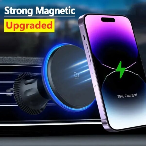 Cargador inalámbrico magnético para coche RGB, estación de carga rápida para iPhone 12, 13, 14, 15 Pro Max, Mini soporte magnético para teléfono de coche