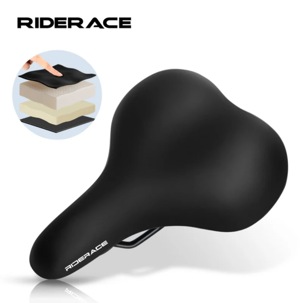 RIDERACE-sillín de bicicleta con espuma viscoelástica, asiento de bicicleta suave y grueso, esponja de cuero PU, cojín para ciclismo de montaña a prueba de golpes