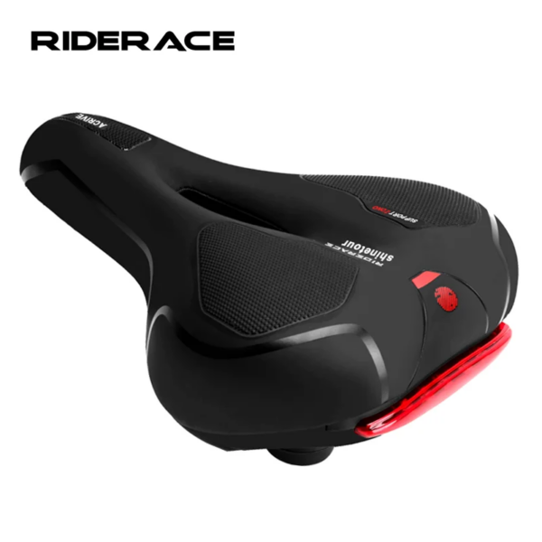 RIDERACE-sillín de bicicleta con luz trasera, cojín de trasero grande para ciclismo, alfombrilla hueca para asiento delantero de bicicleta de montaña, amortiguador ancho y cómodo