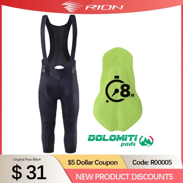 RION-pantalones cortos con pechera para ciclismo para hombre, mallas acolchadas para ciclismo de montaña y carretera, 3/4, DOLOMITI 8H, deportes al aire libre, 3/4