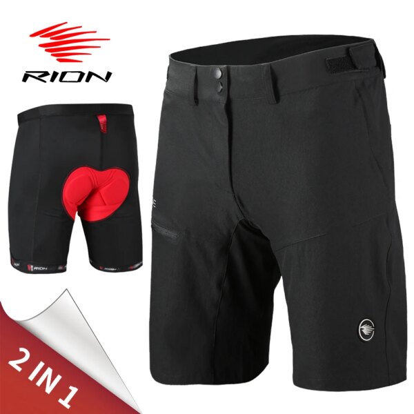 RION pantalones cortos de ciclismo para hombre, ropa interior acolchada desmontable, ropa para bicicleta de montaña MTB, bolsillos, mallas transpirables de secado rápido para hombre 2 en 1